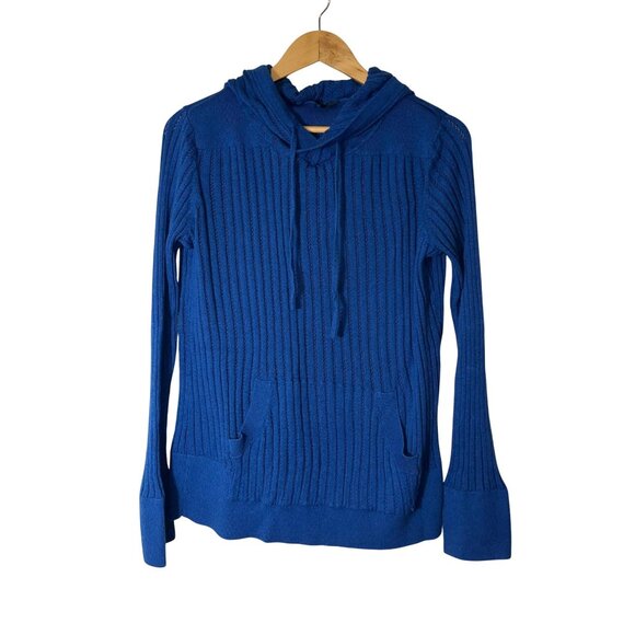 Betabrand  Womens Blue Ribbed Knit Hoodie Sweater L Large - Picture 2 of 11